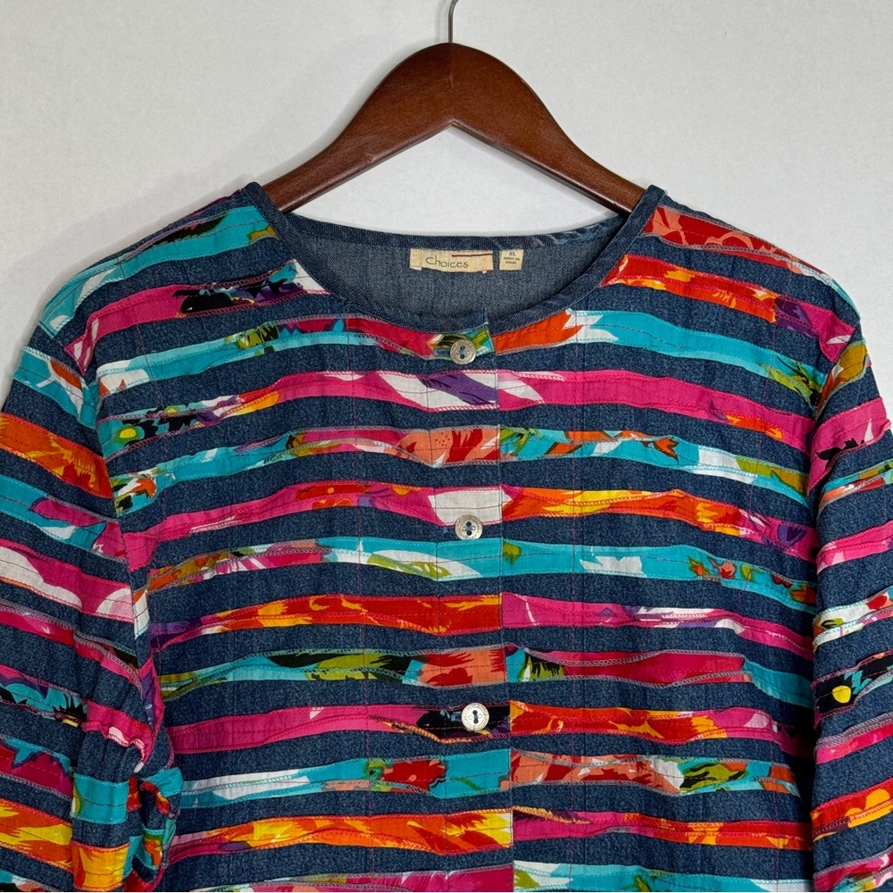 Vintage Blazer Striped Patchwork Jacket Denim Y2k… - image 4